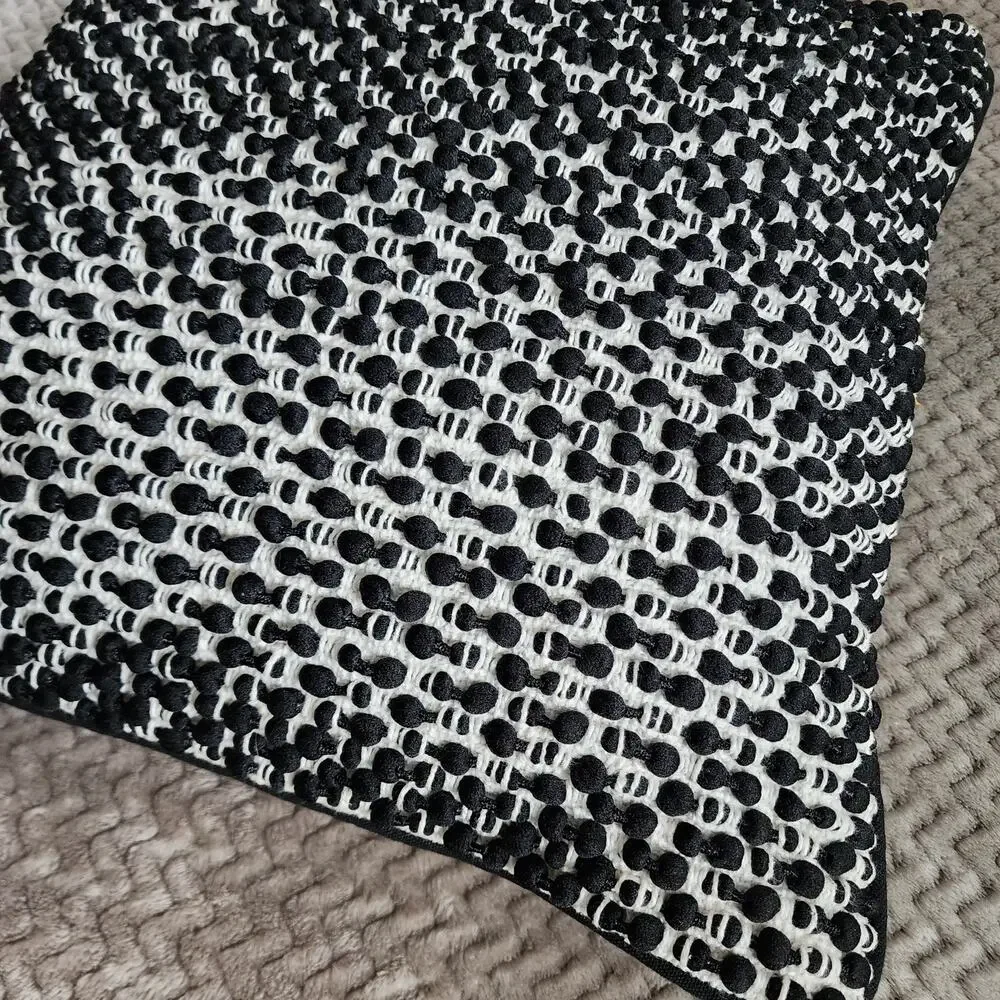 Magnolia Home Ruth Throw Pillow Black White Slub Crochet Bobble Knit 19x19 $70